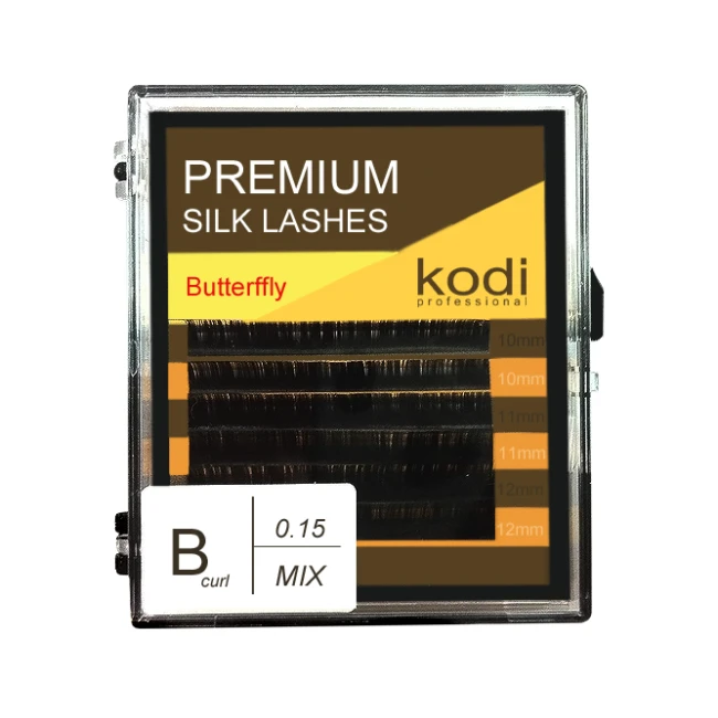 Eyelashes B 0.15 (6 rows: 10/11/12 mm), packaging Butterfly Eyelashes B 0.15 (6 rows: 10/11/12 mm), packaging Butterfly - Kodi Professional