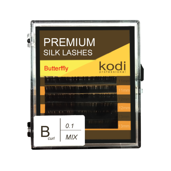 Ресницы  B 0.1 (6 рядов: 11/12/13 mm), упаковка Butterfly - Kodi Professional