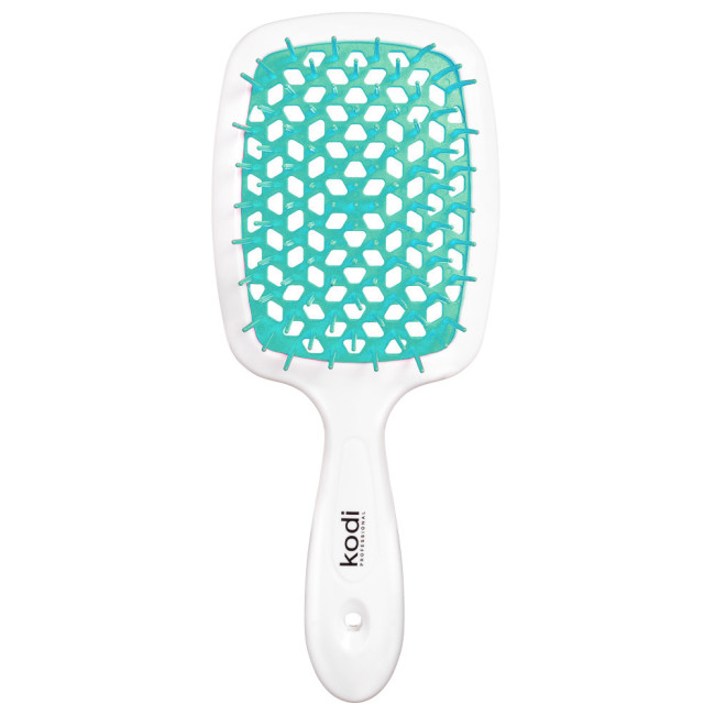 Щетка для волос Soft Touch белая с бирюзовыми зубцами - Kodi Professional