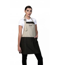 Apron, Color: Beige with Brown Inserts, Black Logo (short)