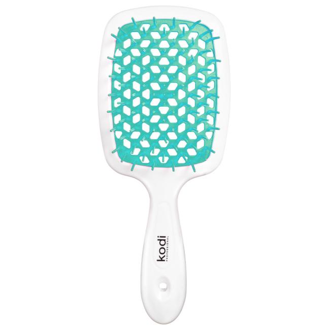 Щетка для волос Soft Touch белая с бирюзовыми зубцами