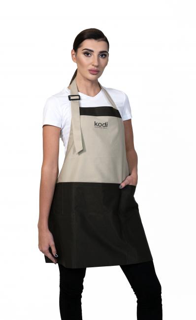 Apron, Color: Beige with Brown Inserts, Black Logo (short)